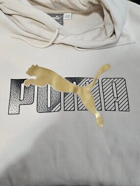 Puma Cream Hoodie with Gold Leaping Puma and Black Logo